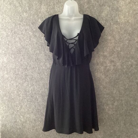 Lulus Ruffle Swirl Black Dress Size Large - Picture 1 of 8